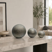 Decorative Ball Orb Set of 3, Cross-Hatched Texture, Antique Silver Ceramic-BM353417