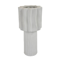 Asmi Decorative Vase, 2-Tier Design, Wavy Ribbed White Ceramic 14 Inch-BM353418