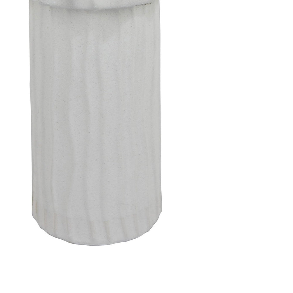 Asmi Decorative Vase, 2-Tier Design, Wavy Ribbed White Ceramic 14 Inch-BM353418