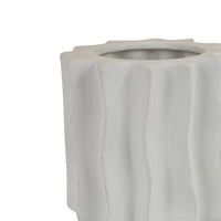 Asmi Decorative Vase, 2-Tier Design, Wavy Ribbed White Ceramic 14 Inch-BM353418