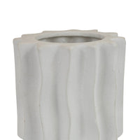 Asmi Decorative Vase, 2-Tier Design, Wavy Ribbed White Ceramic 14 Inch-BM353418