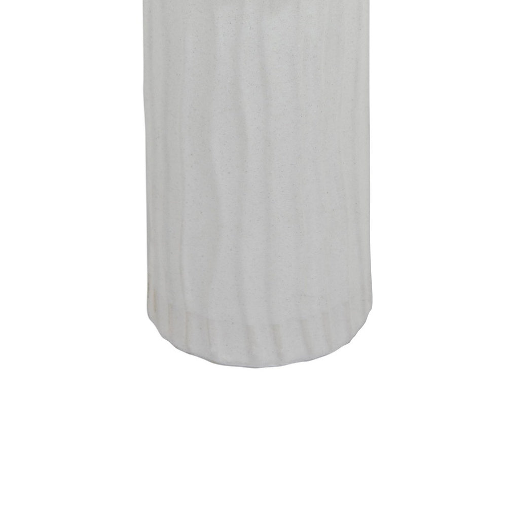 Asmi Decorative Vase, 2-Tier Design, Wavy Ribbed White Ceramic 14 Inch-BM353418