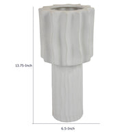 Asmi Decorative Vase, 2-Tier Design, Wavy Ribbed White Ceramic 14 Inch-BM353418