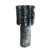 Asmi Decorative Vase, 2-Tier Design, Ribbed Brown and Gray Ceramic 14 Inch-BM353419