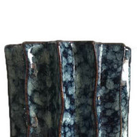 Asmi Decorative Vase, 2-Tier Design, Ribbed Brown and Gray Ceramic 14 Inch-BM353419