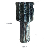Asmi Decorative Vase, 2-Tier Design, Ribbed Brown and Gray Ceramic 14 Inch-BM353419