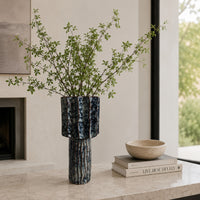 Asmi Decorative Vase, 2-Tier Design, Ribbed Brown and Gray Ceramic 14 Inch-BM353419