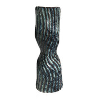 Decorative Vase, Fluted Hourglass Shape, Blue and Bronze Ceramic 16 Inch-BM353420
