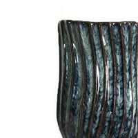 Decorative Vase, Fluted Hourglass Shape, Blue and Bronze Ceramic 16 Inch-BM353420