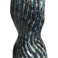 Decorative Vase, Fluted Hourglass Shape, Blue and Bronze Ceramic 16 Inch-BM353420