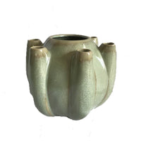 Tulipiere Vase, Crackled Texture, Sage Green and Brown Ceramic 9 Inch-BM353421