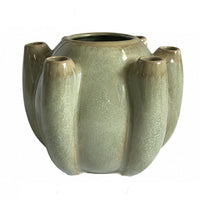 Tulipiere Vase, Crackled Texture, Sage Green and Brown Ceramic 9 Inch-BM353421