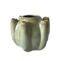 Tulipiere Vase, Crackled Texture, Sage Green and Brown Ceramic 9 Inch-BM353421
