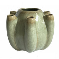 Tulipiere Vase, Crackled Texture, Sage Green and Brown Ceramic 9 Inch-BM353421