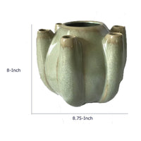 Tulipiere Vase, Crackled Texture, Sage Green and Brown Ceramic 9 Inch-BM353421