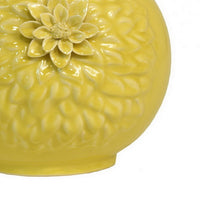 Decorative Vase, 3D Dahlia Applique, Relief Petals, Yellow Ceramic 13 Inch-BM353422