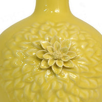 Decorative Vase, 3D Dahlia Applique, Relief Petals, Yellow Ceramic 13 Inch-BM353422