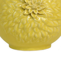 Decorative Vase, 3D Dahlia Applique, Relief Petals, Yellow Ceramic 13 Inch-BM353422