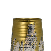 Gold Drip Vase, Ribbed Texture, Distress Gray and White Ceramic 14 Inch-BM353423