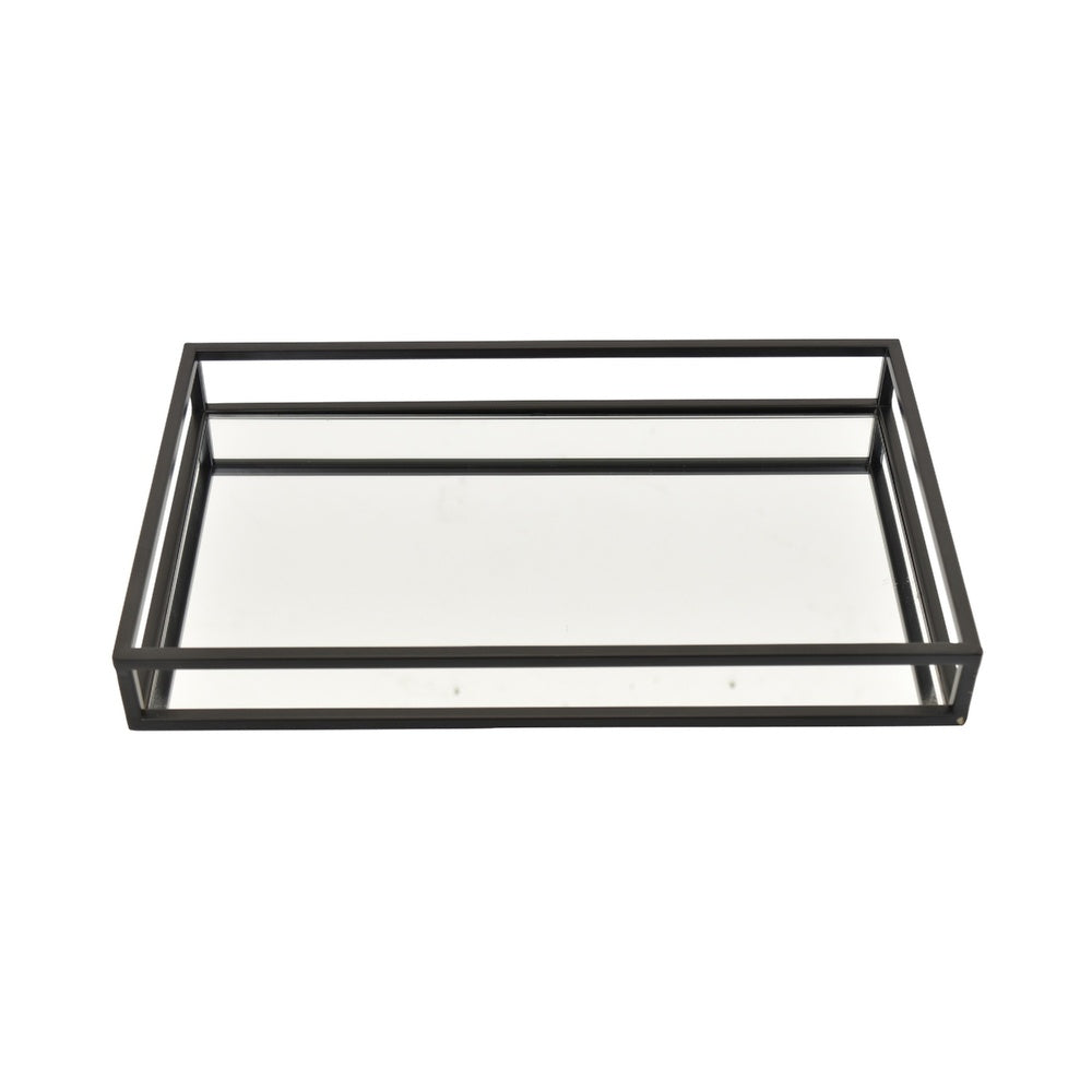 Shaya Rectangular Tray, Gallery Frame w Rails, Glass, Black Metal 16 Inch-BM353424