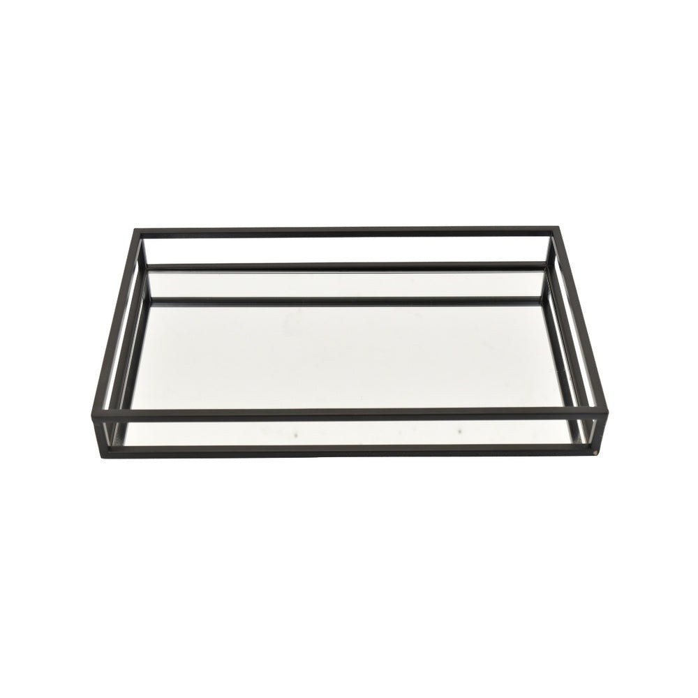Shaya Rectangular Tray, Gallery Frame w Rails, Glass, Black Metal 16 Inch-BM353424