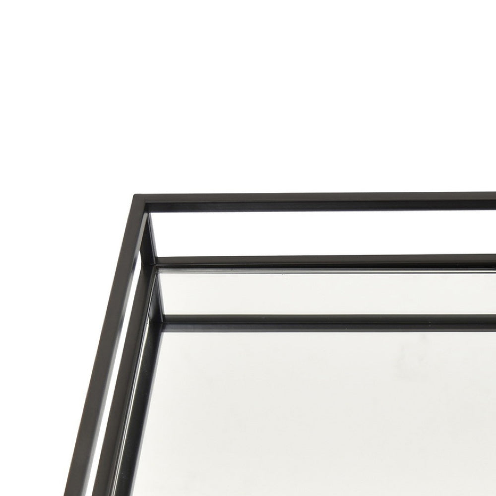 Shaya Rectangular Tray, Gallery Frame w Rails, Glass, Black Metal 16 Inch-BM353424