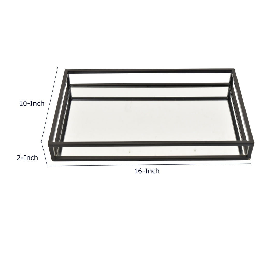 Shaya Rectangular Tray, Gallery Frame w Rails, Glass, Black Metal 16 Inch-BM353424