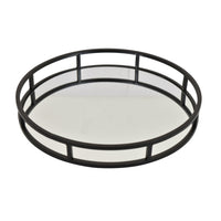 Shaya Round Tray, Gallery Frame w Rails, Glass, Black Metal 15 Inch-BM353425
