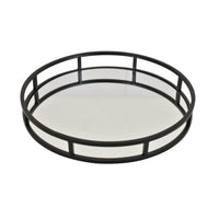 Shaya Round Tray, Gallery Frame w Rails, Glass, Black Metal 15 Inch-BM353425