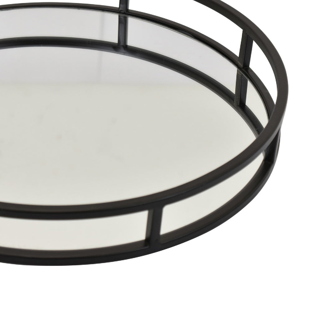 Shaya Round Tray, Gallery Frame w Rails, Glass, Black Metal 15 Inch-BM353425