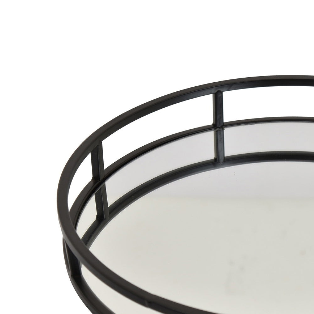Shaya Round Tray, Gallery Frame w Rails, Glass, Black Metal 15 Inch-BM353425