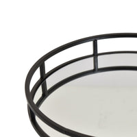 Shaya Round Tray, Gallery Frame w Rails, Glass, Black Metal 15 Inch-BM353425