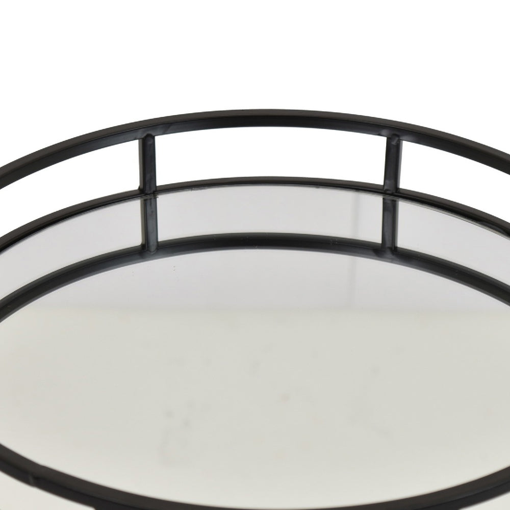 Shaya Round Tray, Gallery Frame w Rails, Glass, Black Metal 15 Inch-BM353425