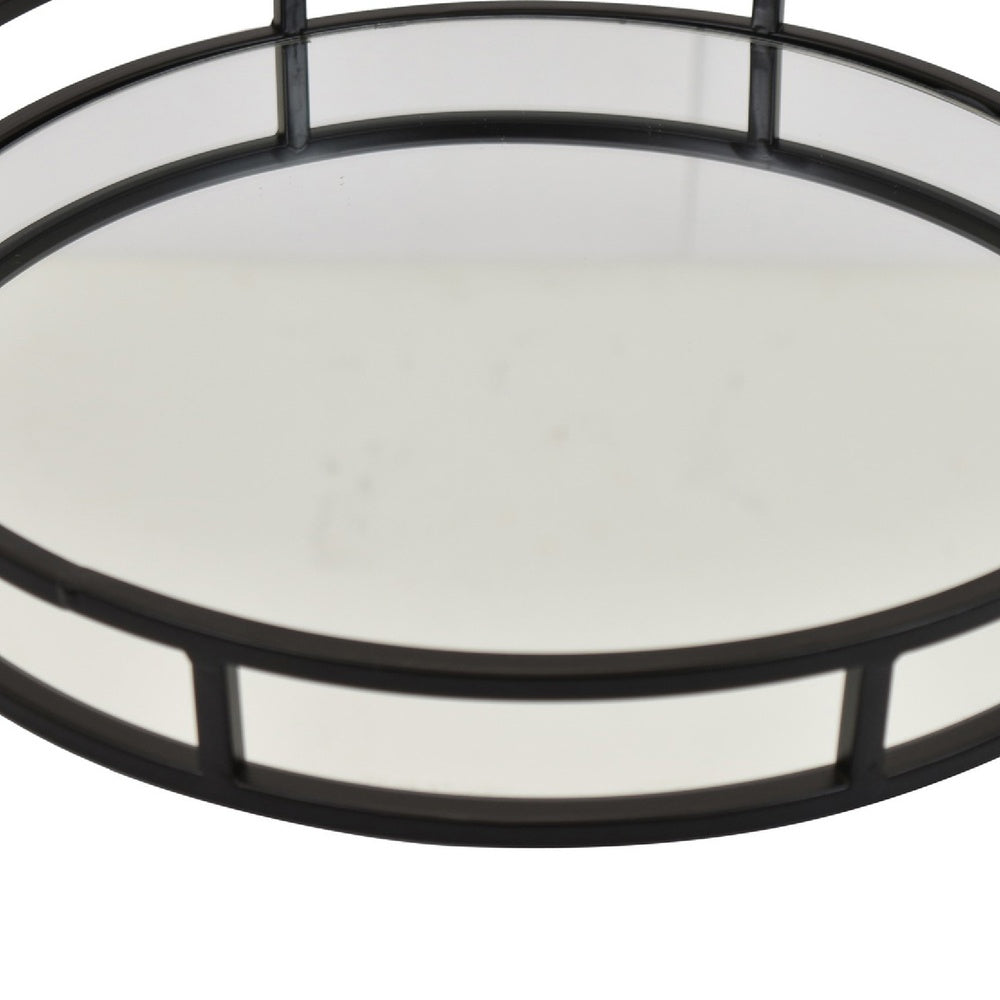Shaya Round Tray, Gallery Frame w Rails, Glass, Black Metal 15 Inch-BM353425
