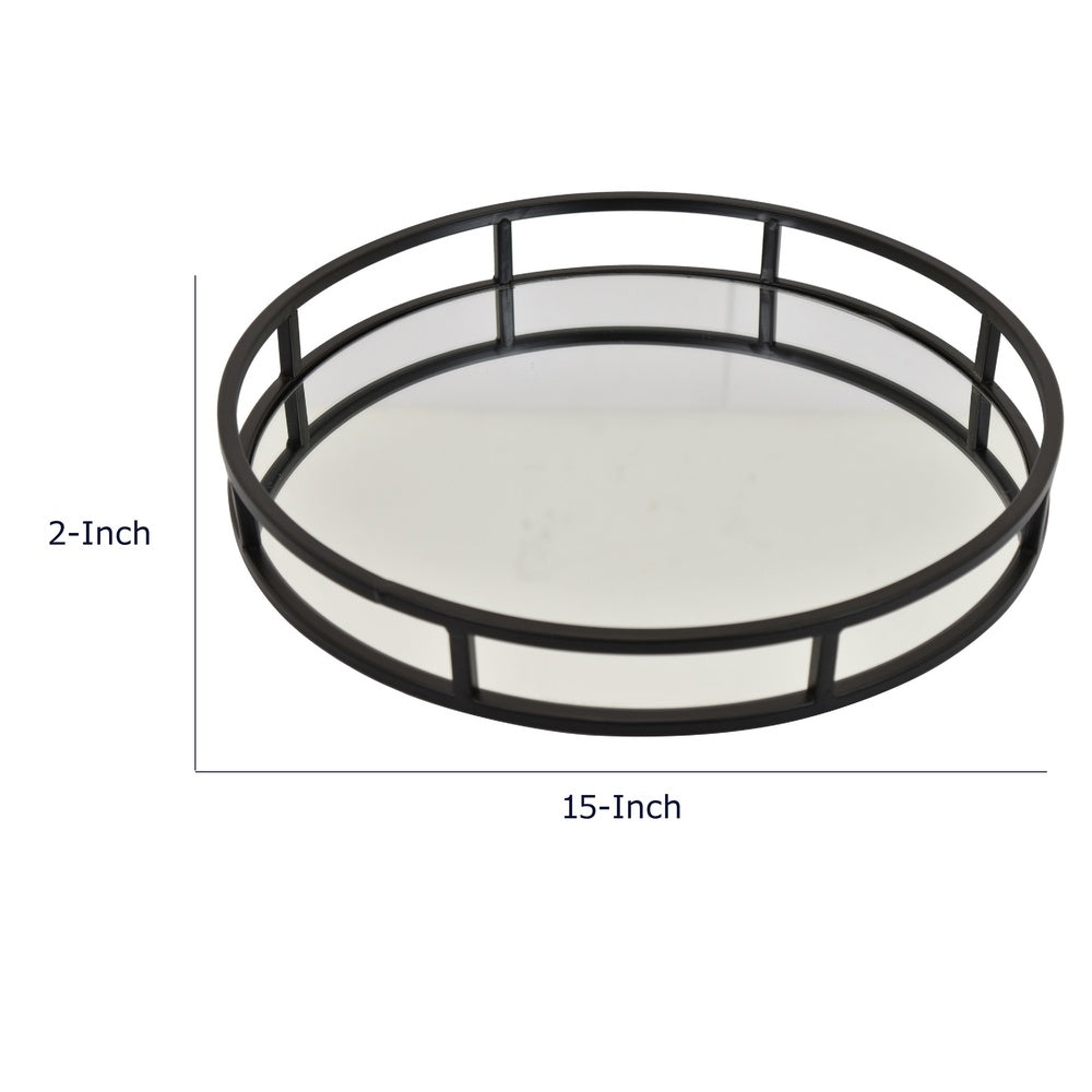 Shaya Round Tray, Gallery Frame w Rails, Glass, Black Metal 15 Inch-BM353425