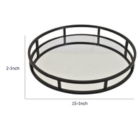 Shaya Round Tray, Gallery Frame w Rails, Glass, Black Metal 15 Inch-BM353425