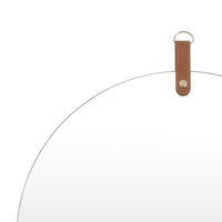 Decorative Wall Mirror, 20 Inch Round Frameless, Brown Faux Leather Strap-BM353426