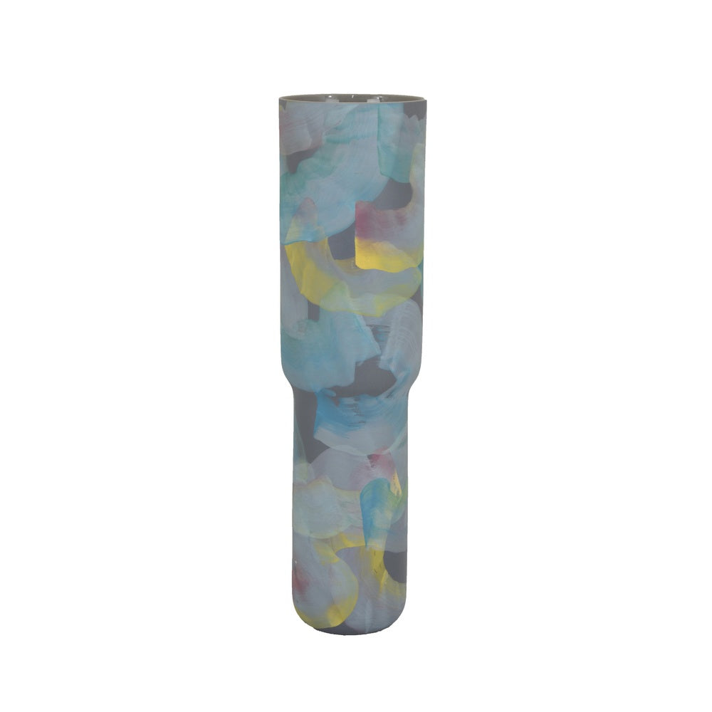 Riya Decorative Vase, Abstract Watercolor Art, Blue Ceramic 21 Inch-BM353428