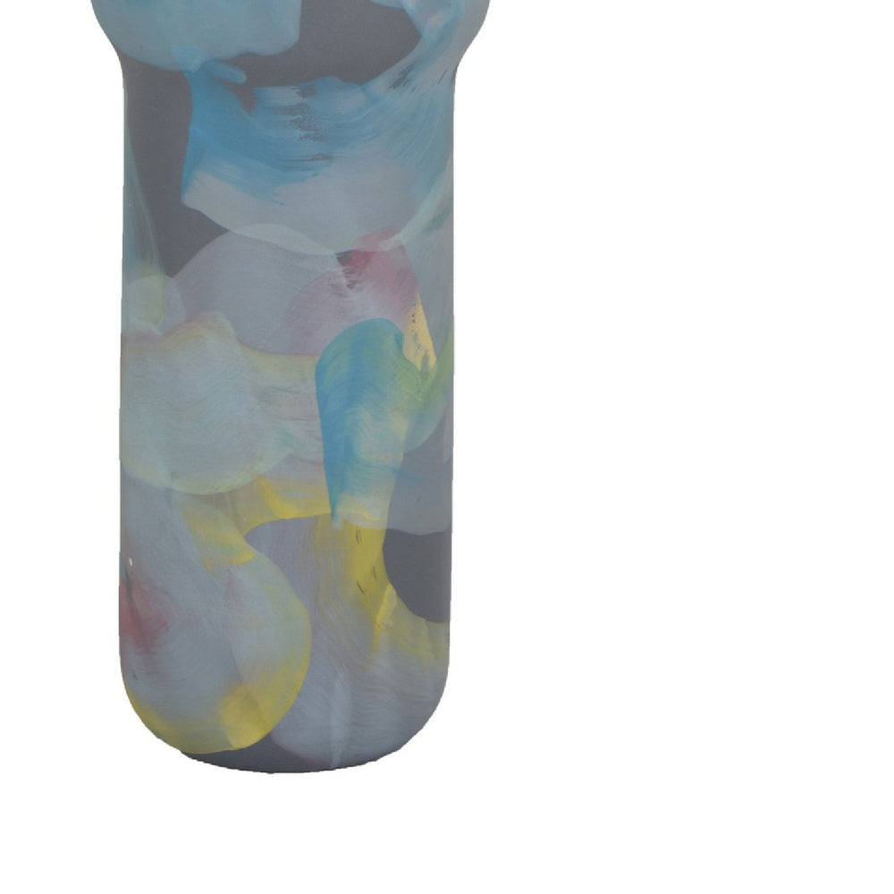Riya Decorative Vase, Abstract Watercolor Art, Blue Ceramic 21 Inch-BM353428