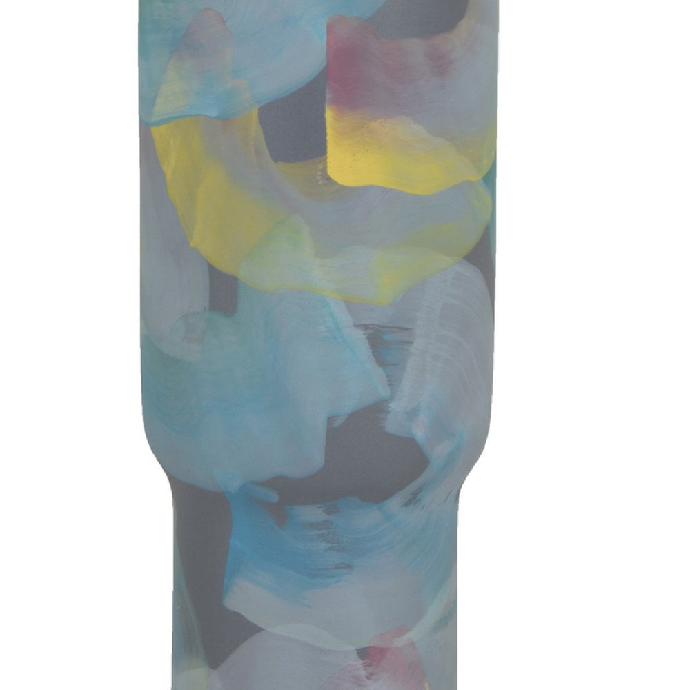Riya Decorative Vase, Abstract Watercolor Art, Blue Ceramic 21 Inch-BM353428