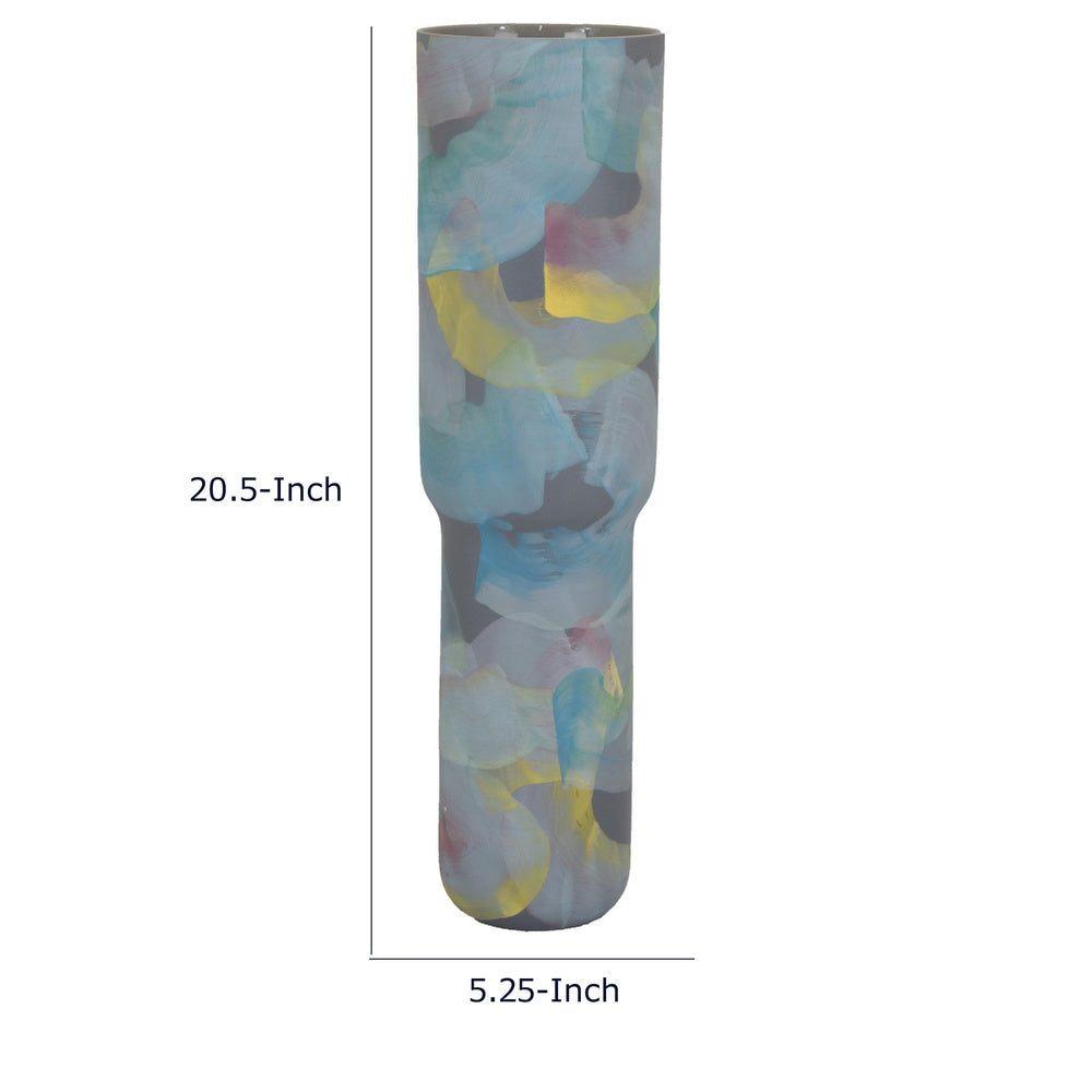 Riya Decorative Vase, Abstract Watercolor Art, Blue Ceramic 21 Inch-BM353428