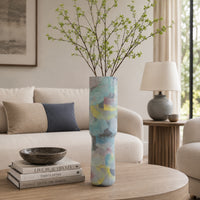 Riya Decorative Vase, Abstract Watercolor Art, Blue Ceramic 21 Inch-BM353428