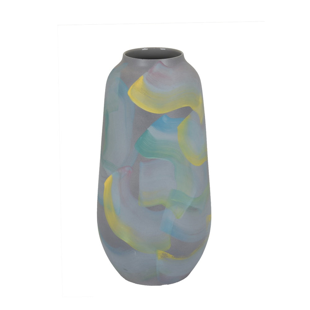 Riya Decorative Vase, Abstract Watercolor Art, Blue Ceramic 14 Inch-BM353429