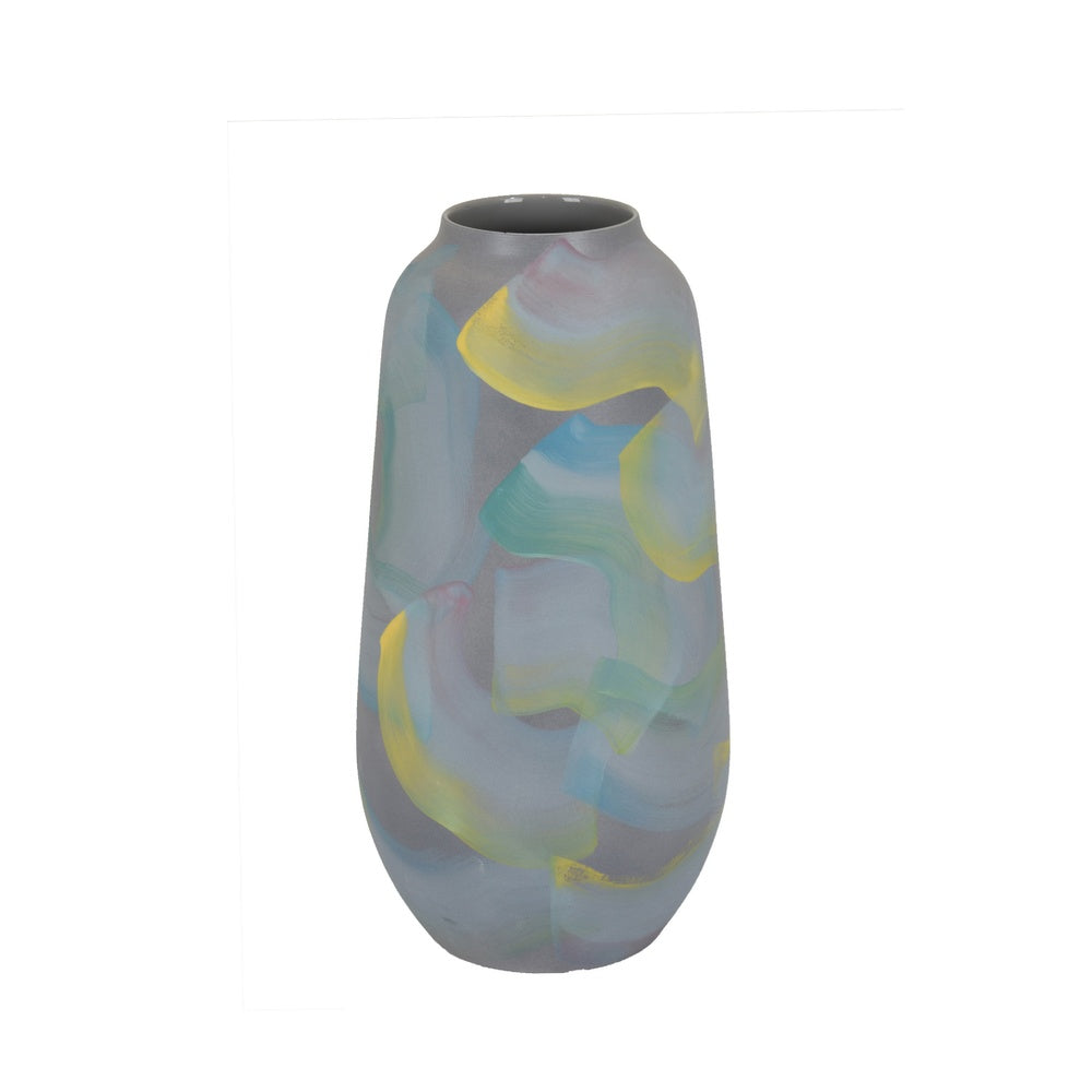 Riya Decorative Vase, Abstract Watercolor Art, Blue Ceramic 14 Inch-BM353429