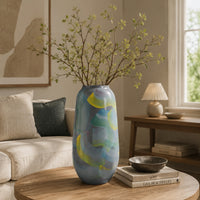 Riya Decorative Vase, Abstract Watercolor Art, Blue Ceramic 14 Inch-BM353429