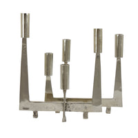 5 Arm Candle Holder, Asymmetrical Geometric Style, Silver Metal 16 Inch  - BM353430