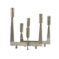 5 Arm Candle Holder, Asymmetrical Geometric Style, Silver Metal 16 Inch  - BM353430