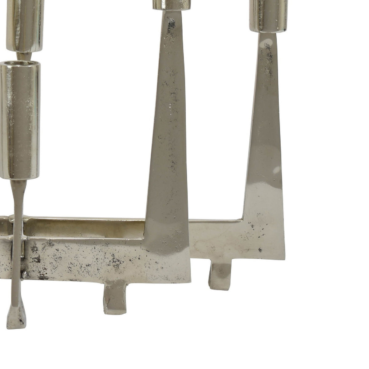 5 Arm Candle Holder, Asymmetrical Geometric Style, Silver Metal 16 Inch  - BM353430