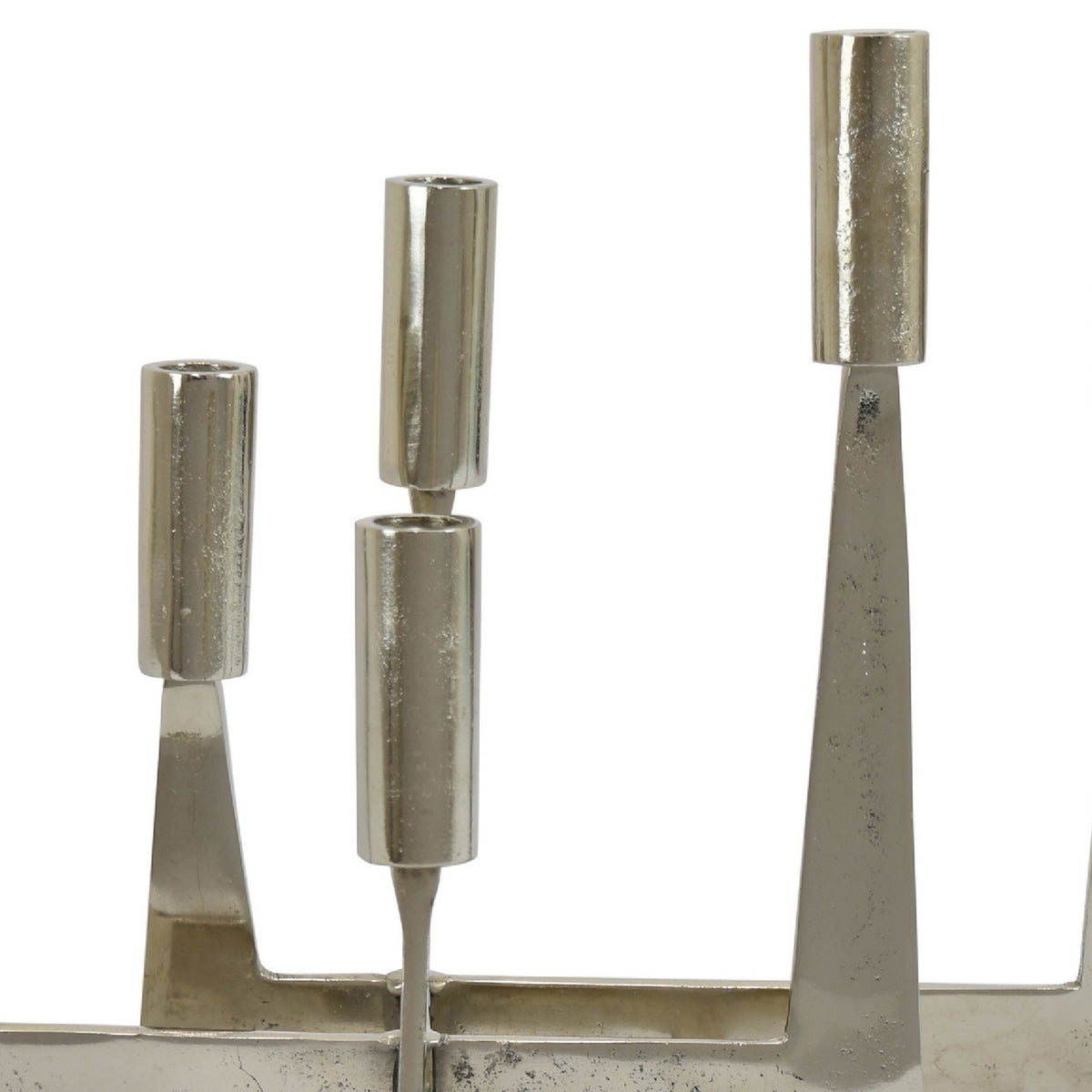 5 Arm Candle Holder, Asymmetrical Geometric Style, Silver Metal 16 Inch  - BM353430