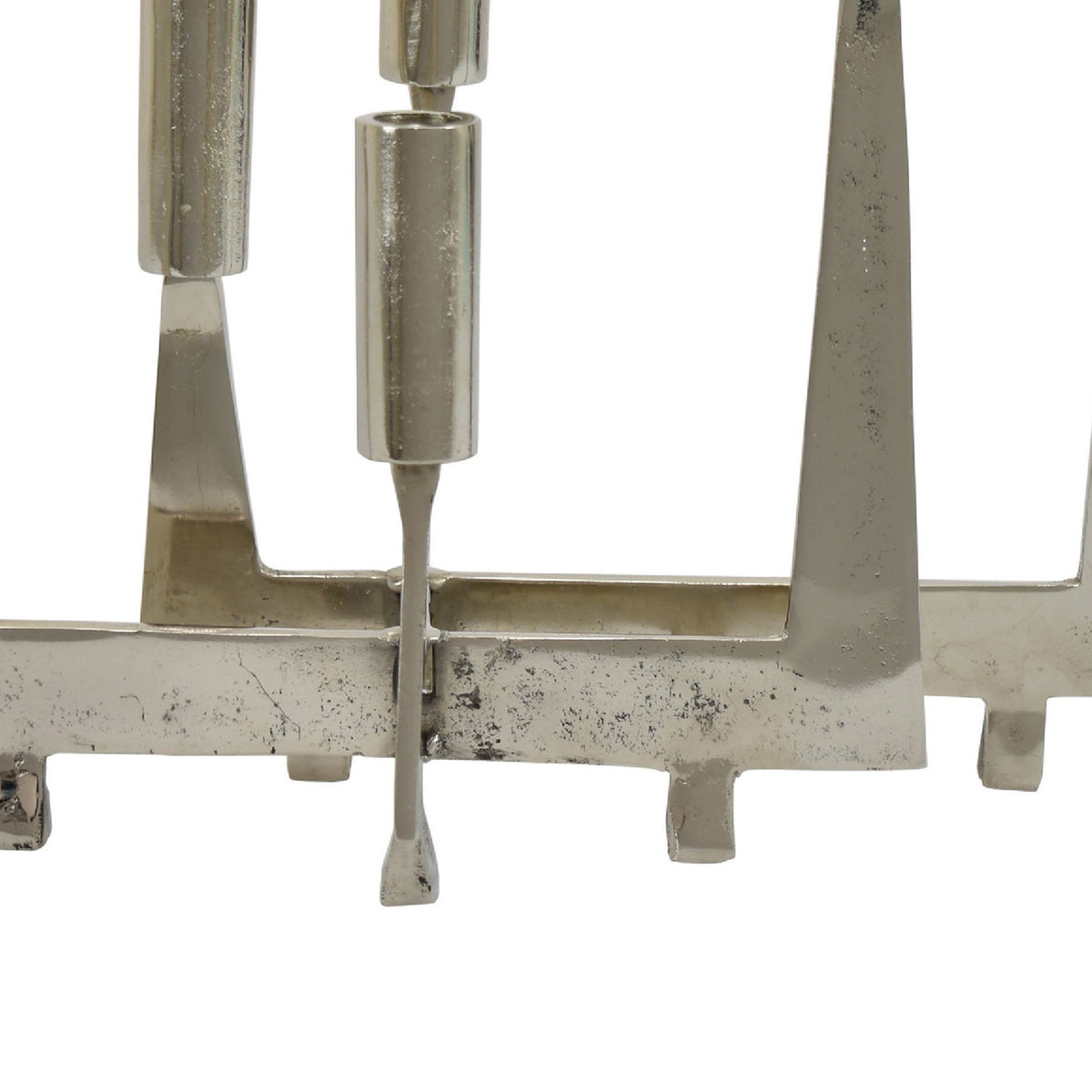 5 Arm Candle Holder, Asymmetrical Geometric Style, Silver Metal 16 Inch  - BM353430